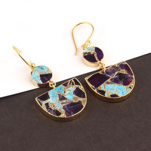 Pendientes de oro de 24 quilates con doble piedra turquesa, joyería personalizada, de cobre púrpura - Product Image 4