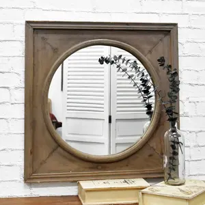 Luckywind — miroir rond chanceux, cadre rectangulaire en bois massif, miroir Antique de Style rétro, meilleure vente