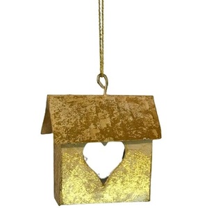 METAL IRON GOLD HUT WITH HEART DESIGN and BELL CHRISTMAS HANGING ORNAMENT CHRISTMAS <b>TREE</b> DECORATION WHOLDESALER - Product Image 1