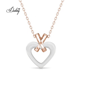 Bling <strong>Heart</strong> <strong>Black</strong> / White Ceramic Pendant Embellished with Swarovski Crystals Daisini 18K Gold Plated Necklace for Women - Product Image 6