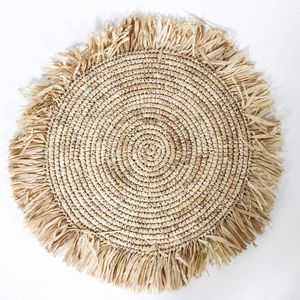 Handcrafted Beige <b>Seagrass</b> Woven <b>Placemats</b> Rustic Elegant Home Decor with Fringe Mats & Pads - Product Image 6