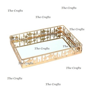 Metal And Mirror Gold Color <b>Ramadan</b> Tray Rectangular Shape Snacks <b>Chocolate</b> Tray At Affordable Prices - Product Image 1