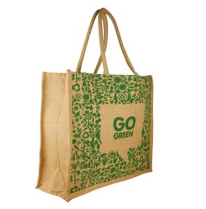 Sac en jute biodégradables Go biologique réutilisable, logo personnalisé imprimé pour épicerie avec poignée en corde, grand sac en toile de jute en chanvre - Product Image 2
