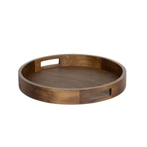 Classic Design Wood Food Serving Tray With Metal Handles Round Shape Large Size <b>Chocolates</b> Tray In India - Product Image 2