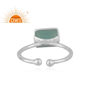 Pretty Aqua-Anillo de plata de primera ley y Calcedonia para mujer, sortija ajustable, plata esterlina 925, Gema fina - Product Image 3