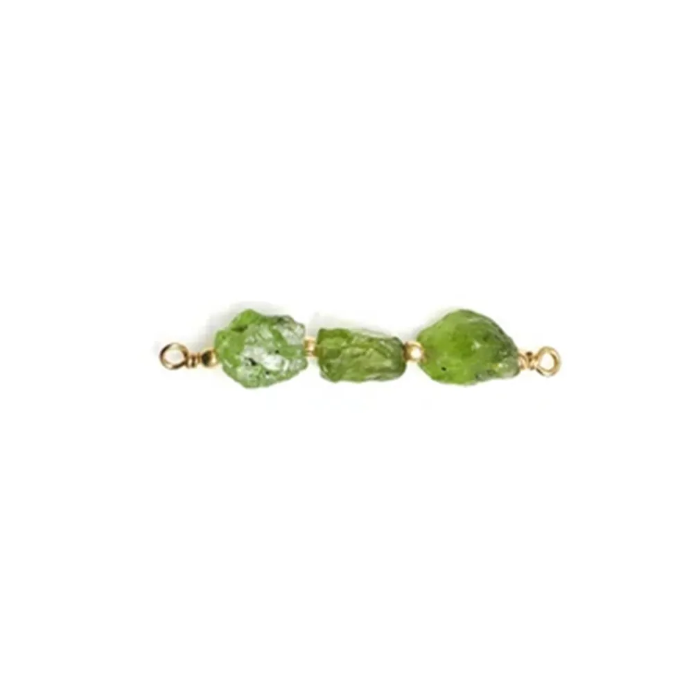 Raw Peridot Gemstone Bar Necklace 41x9mm Gold Plated Wire Wrapped Jewelry Making Connector