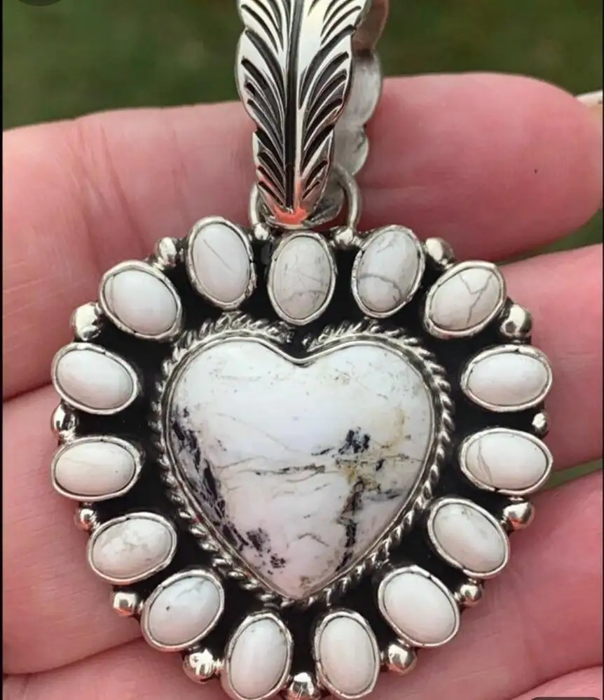 Personalized Howlite Gemstone Pendants 925 Sterling Silver Handmade Fine Jewelry Heart Shape Necklace Manufacturer