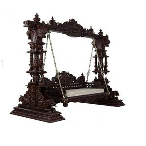 Columpio Decorativo para el Hogar con Acabado en Nogal, Base de Elefante, Tallado a Mano, Columpio de Madera de Teca Tallada Pesada con Acabado Marrón, Hecho en EE. UU. - Product Image 1