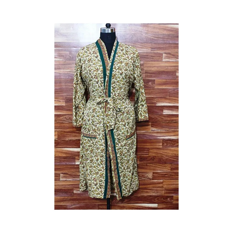 Vrouwen Vintage Pure Zijde Sari Dubbele Pocket Bohemian Night Robe Bij Groothandel Zomer Strandkleding Korte Kimono