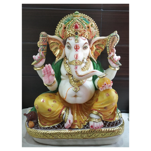 White Marble Painted Ganpati Ji God Luxurious Sculpture - Product Image 1