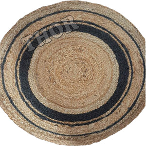 Tapis en jute naturel/noir fait main, objets de collection uniques, design moderne antidérapant pour chambre à coucher, salon, salle à manger, cuisine - Product Image 3