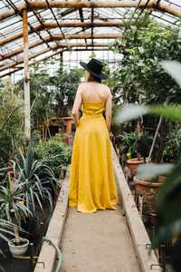 ชุดเดรสผ้าลินินสตรี,ชุดกระโปรงแขนกุดคอสี่เหลี่ยมสีส้มดีไซน์ล่าสุดทันสมัย - Product Image 4