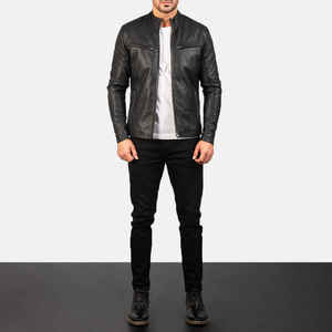 Veste en cuir véritable pour hommes, blouson à la mode, avec fermeture éclair, vente en gros - Product Image 1