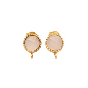 Boucles d'oreilles clous rondes en pierre de lune blanche de 9 mm pour femmes, en laiton plaqué or, faites à la main, vente en gros - Product Image 1