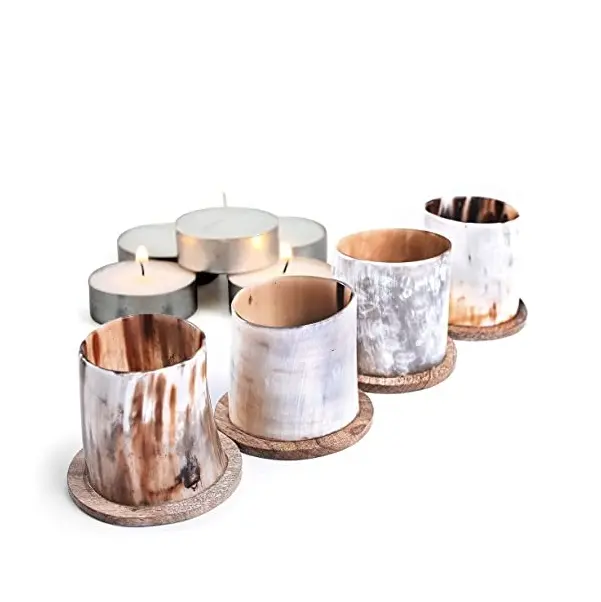 Beste Qualität Horn Kerzen ständer kleine Größe und Stahl Tee Licht mit Weihnachten für Zuhause dekorative Naturhorn mit Holzplatte