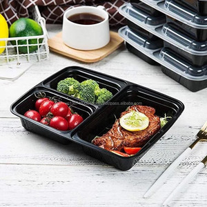 High-end Most Popular Products 2025 Factory 2 Compartments Disposable Plastic Food <b>Container</b> with Lid Black Color <b>Takeaway</b> - Product Image 2