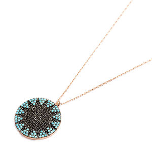 Turquoise avec Zircon Noir Pierre Forme Ronde Charme Collier Turc En Gros Bijoux En Argent Sterling 925 - Product Image 3