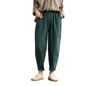 Pantalon de yoga indien en pur lin vert personnalisé fait à la main pantalon long décontracté taille XL avec fermeture à cordon pour l'été - Product Image 1