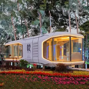 Casa Modular móvil personalizada de fábrica, cristal brillante para exteriores, hotel de camping para parejas, casa de techo de estrellas