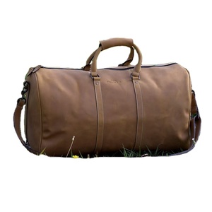 Bolsa de viaje grande de cuero genuino Bolsa deportiva de equipaje de mano de lona de fin de semana marrón vintage - Product Image 1