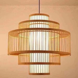 Abat-jour en rotin à 3 couches fait à la main en bambou du Vietnam avec styles de conception de ferme artisanale traditionnelle chinoise moderne japonaise - Product Image 3