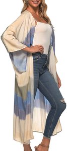 Cravate teinture rayonne tissu Long Kimono Boho dame été plage couverture Sexy dames Resort porter Collection taille naturelle tissé - Product Image 5