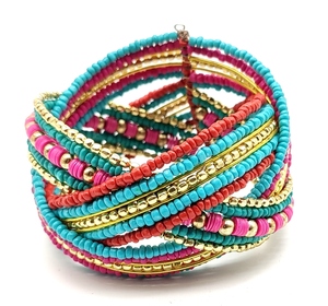 Brazalete abierto apilable con lentejuelas y flechas en capas de oro hecho a mano para mujer, brazalete con cuentas, joyería Bohemia, conjunto de pulsera para mujer, india - Product Image 1