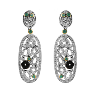 Pendientes colgantes de plata de ley 925 con múltiples piedras preciosas de Jade verde, joyería clásica de dos tonos a la moda para mujeres, fiestas, compromisos, ónix - Product Image 1