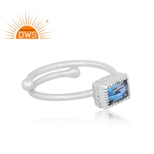 925เงินแท้ธรรมชาติลอนดอนอัญมณีสีฟ้าบุษราคัมแหวนวางซ้อนกันได้ - Product Image 3