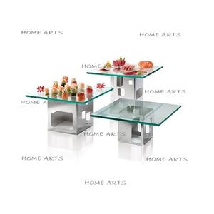 Lot de 3 présentoirs à gâteaux en métal et verre Présentoir à gâteaux de forme carrée design tendance pour fournisseur en gros - Product Image 3