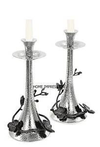Gingko Butterfly Modern Glass & Metal Candle Holder Hammered Design Shiny Polished <b>Silver</b> Color With Glass Made Candle Holder - Product Image 5