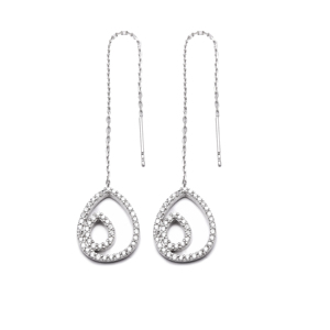 Rhodium Plated Sterling <b>Silver</b> Ear Thread <b>Earrings</b> Turkish Wholesale Sterling <b>Silver</b> <b>Chain</b> <b>Earring</b> - Product Image 1