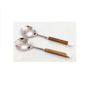 Ensemble de serveurs à salade en acier inoxydable de haute qualité poignée en bois et résine époxy pour la maison hôtel Restaurant événements vaisselle outils à salade - Product Image 6