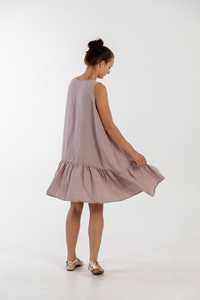 Robe en lin sexy pour fille, rose pâle, tendance, dernier design, couleur gris, tissu crêpe, col bateau, sans manches, longueur genou. - Product Image 2