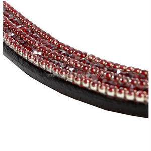 Top Quality Full Grain Patent Leather Brow Band for Horse Curved Shaped with Customized Red and Black Crystals <b>Metal</b> <b>Chain</b> - Product Image 3