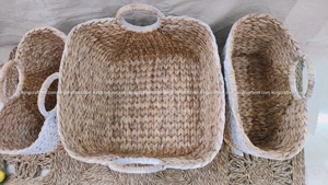 Cesta de Almacenamiento Tejida a Mano de Jacinto de Agua Natural con Asas, Cesta Organizadora de Pasto Marino para Compras y Decoración del Hogar, Hecho en Vietnam - Product Image 4