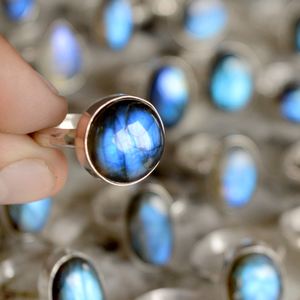 Bague à superposition de labradorite bleue naturelle, anneau en argent, 6 bineurs, vente en gros, lot de traceur gps, vente en gros - Product Image 1