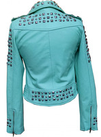 Blouson Bomber en Cuir Véritable Style Personnalisé avec Chaînes à Clous, Rivets, Multiples Poches Zippées, Imperméable et Coupe-Vent