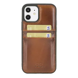 Genuine Leather Handmade Flex Cover Phone Case with Card Holder for iPhone 12/Pro 6.1"