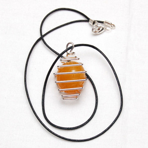 Handmade Yellow Onyx Oval Shape Carved Wire Wrapped Pendulum Necklace Black Cord <b>Silver</b> Clasp Love Theme Home Decoration - Product Image 1