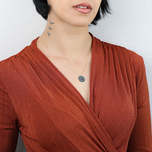 Collier à breloques de forme ronde, minimaliste, Design d'oeil turc, fait à la main, vente en gros, pendentif en argent Sterling 925 - Product Image 3