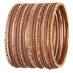 Pulseira de noiva tradicional cz de metal liso, pulseira para mulheres, conjunto de pulseira indiana, marrom cru