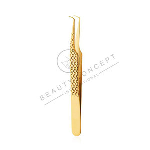Precision <b>Thin</b> Tips Eyelash Extension Tweezers for Mega Volume Lash Extensions Sustainable Gold 90 Degree Tweezers - Product Image 2