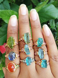 Bague en argent Sterling 925 plaqué or, fait à la main, unisexe, usage quotidien, topaze Tourmaline bleue, pierre précieuse rugueuse, tendance, sur mesure - Product Image 2