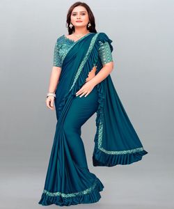 Sarees Silk Party Wear Indien Dernier Designer Femmes Porter Sari avec Blouse Japon Satin Crape Soie Tissus Doux Impression Numérique Sari Vêtement - Product Image 3