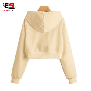 Wholesale Women's Winter Hooded Crop Top <b>Hoodies</b> 2021 Custom Zip-Up <b>Comfy</b> Fleece Pullover Set - Product Image 2