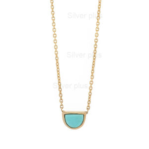 14K solid Gold Turquoise half circle design charm pendant <b>handmade</b> <b>necklace</b> fine new jewelry - Product Image 1