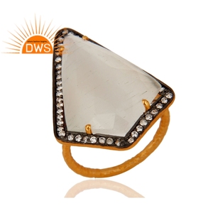 White Moonstone Cocktail <b>Statement</b> <b>Ring</b> Jewelry Wholesaler 18k Yellow Gold Plated Silver Jewelry Manufacturer - Product Image 2
