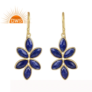 Pendiente de lapislázuli azul Natural, pendientes de gota chapados en oro de Plata de Ley 925, joyería hecha a mano - Product Image 1