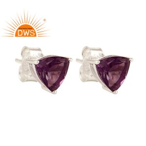 Boucles d'oreilles en pierres précieuses améthyste découpées en triille, accessoires de beauté pour femmes, bijoux de fête, vente en gros, argent fin, vente en gros - Product Image 1